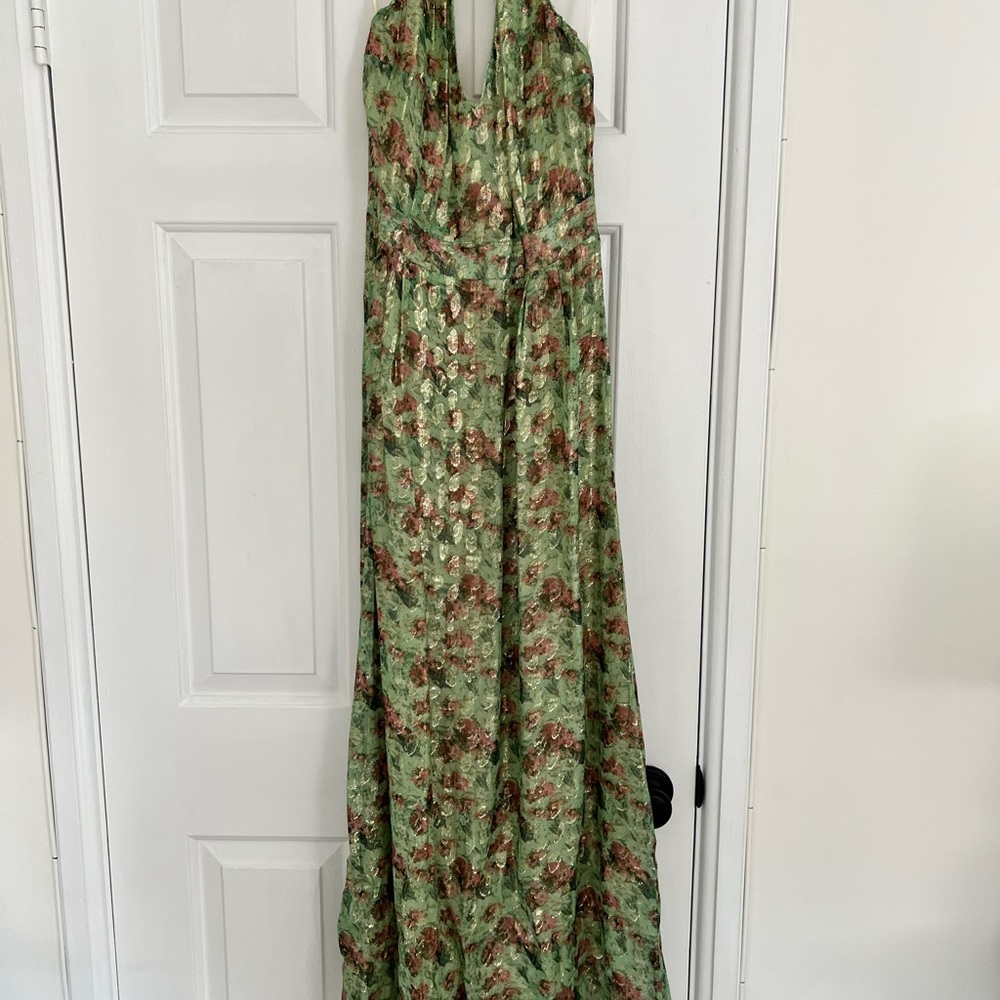 Sézane Gold and Rose Maxi Halter Dress